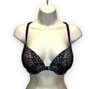 Victoria’s Secret 32DD Very Sexy Push Up Front Hook Underwire Black Lace Bra